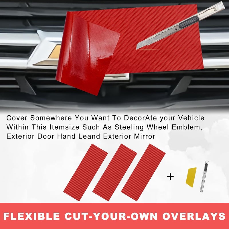 Pleoos 3PCS Emblem Wrap Kit Compatible with Bowtie Logo Wrap Stickers Compatible with Chevy, Cut Your-Own Emblem Overlay DIY Decals(Carbon Fibe Red) - Image 5